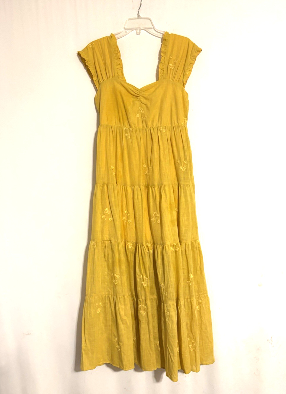 Melloday Dress Large Maxi Long Aline Yellow Boho Fall Pockets New